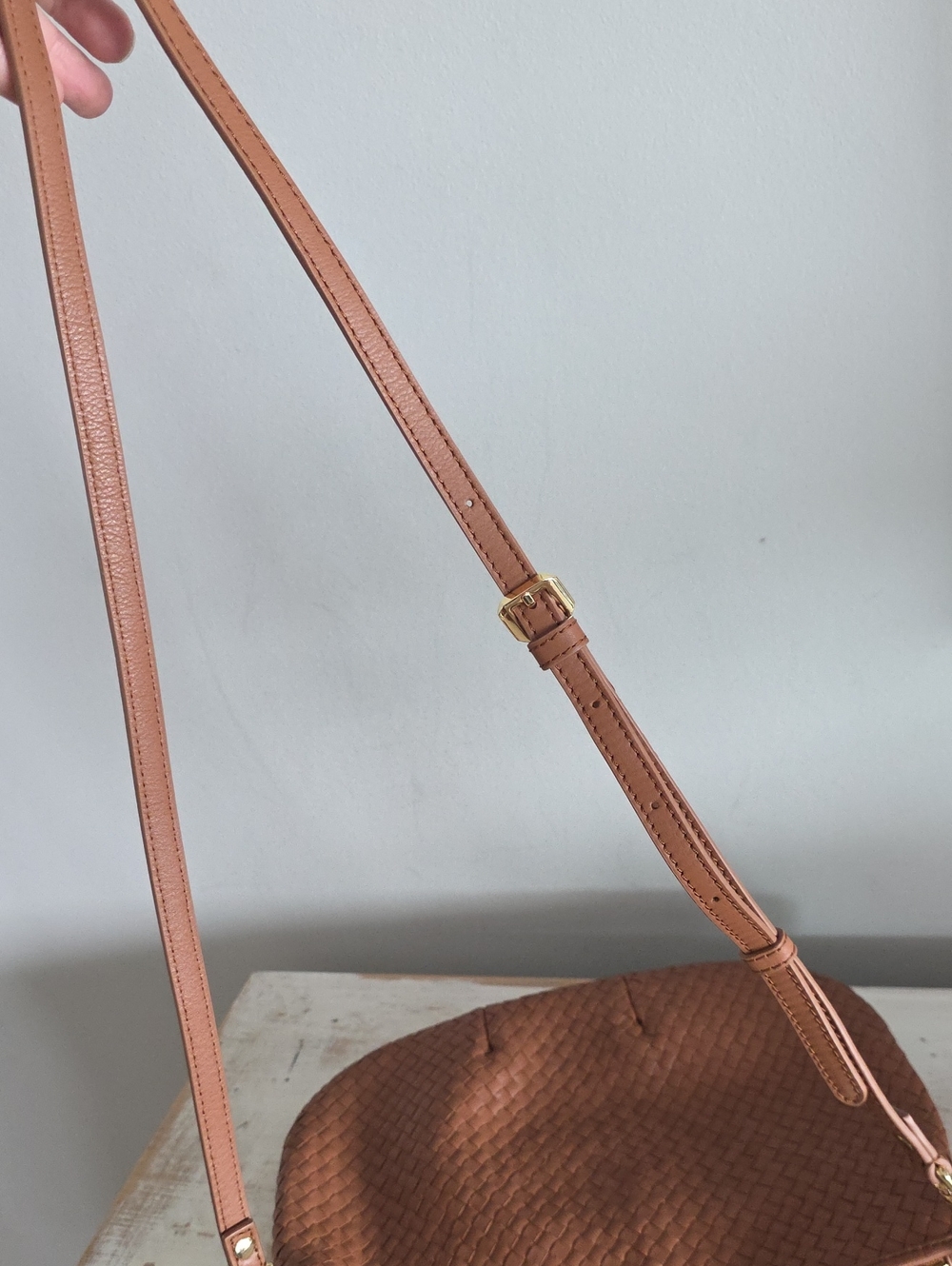Quince Italian Handwoven Leather Mini Shoulder Bag In Cognac - Picture 11 of 16